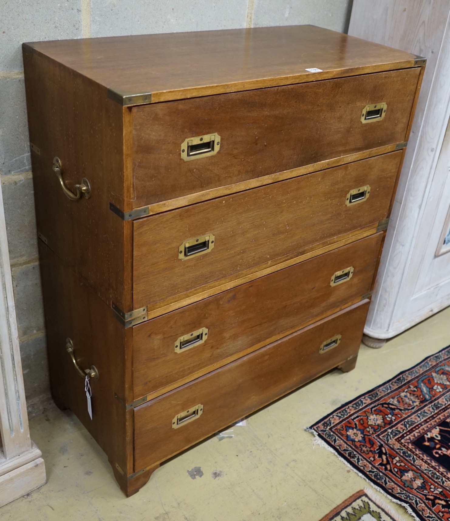 A reproduction mahogany four drawer two part military chest, width 83cm, depth 40cm, height 97cm